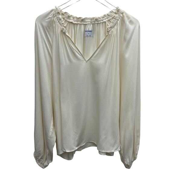 Old Navy Cream-Colored Loose Fit  Smocked V-Neckline Blouse Size Large NWT - Picture 1 of 7